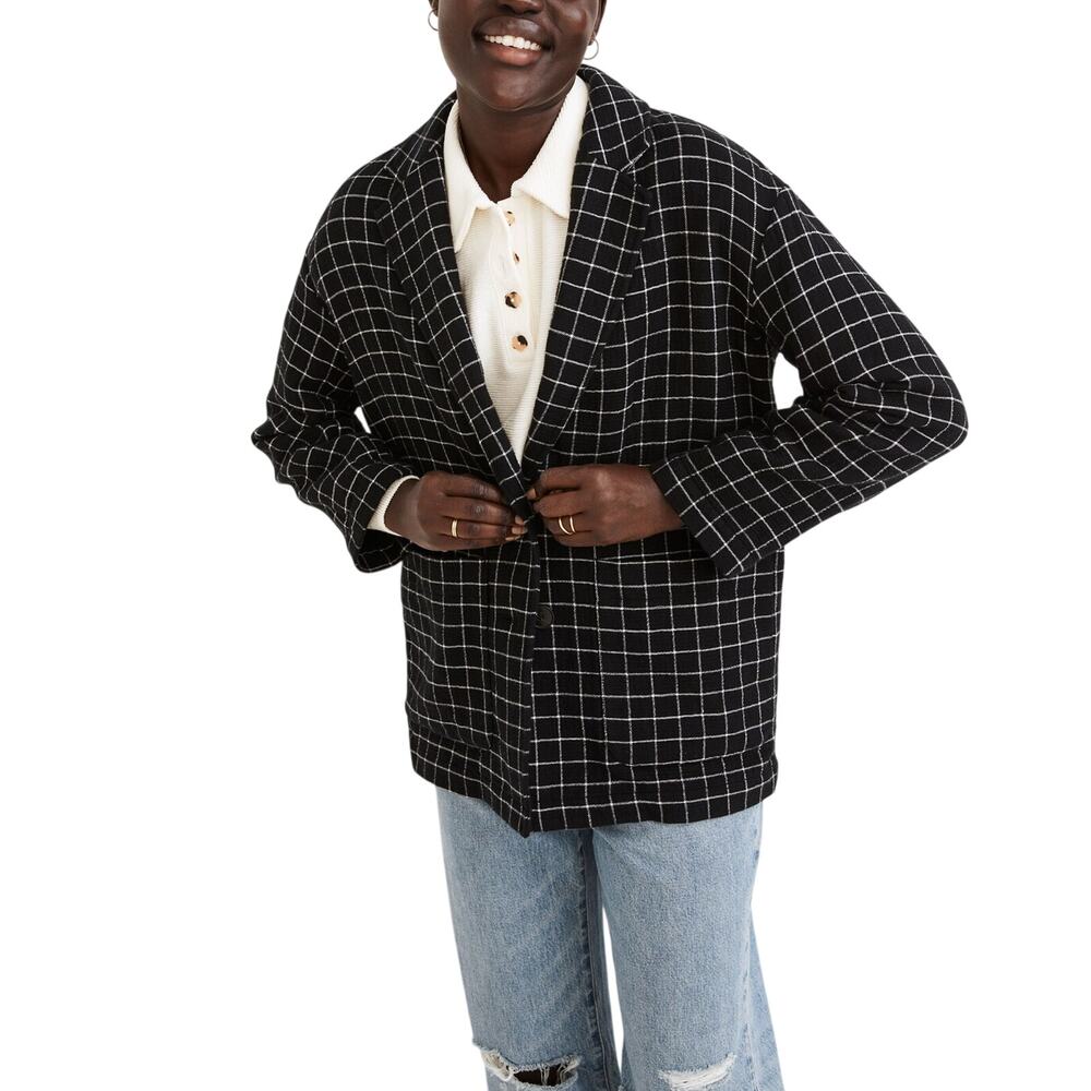 Madewell Windowpane True Black Waffleback Shaw Blazer Size XS